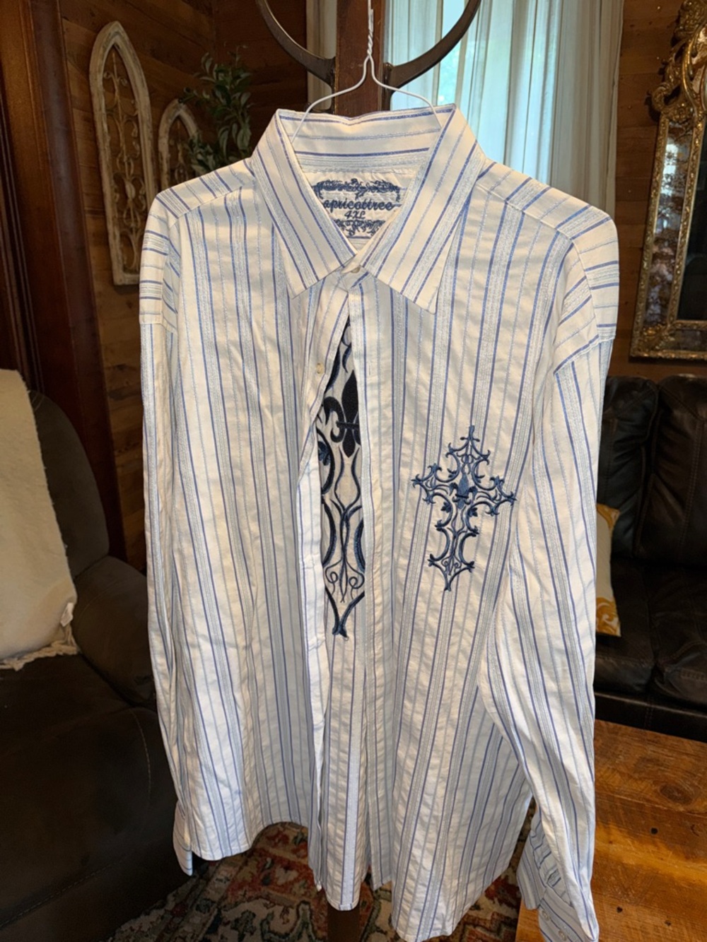 APRICOT White Shirt with Blue Stripes and Embroidered Chest Motif